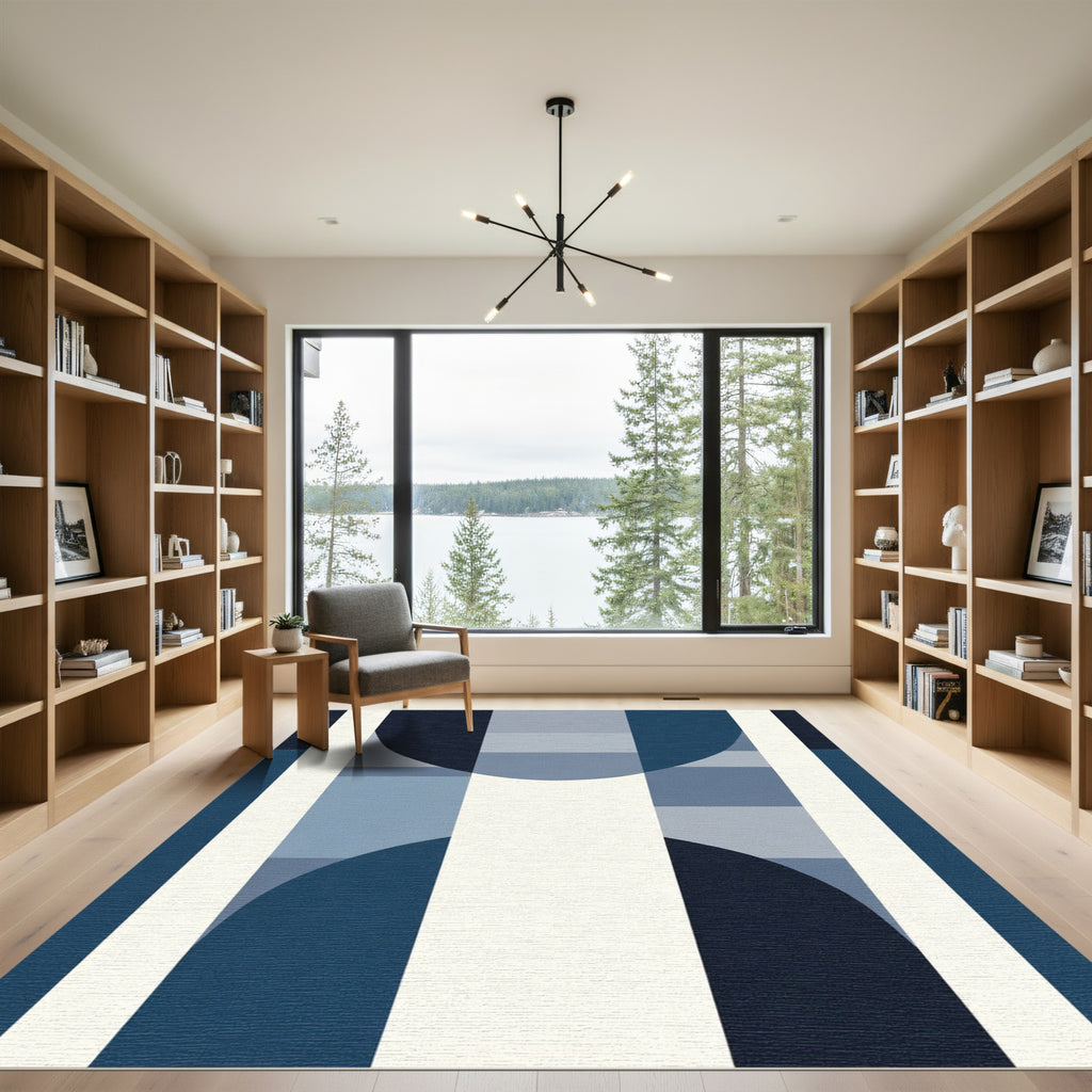 Deep Blue Geometric Arch Blocks Rug