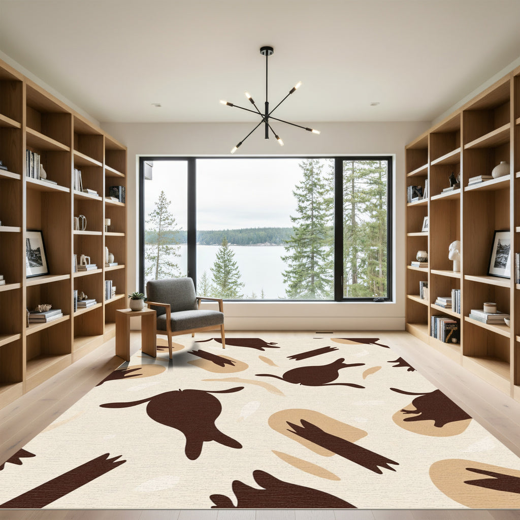 Dark Brown Jumping Forms Geometric Shapes Rug