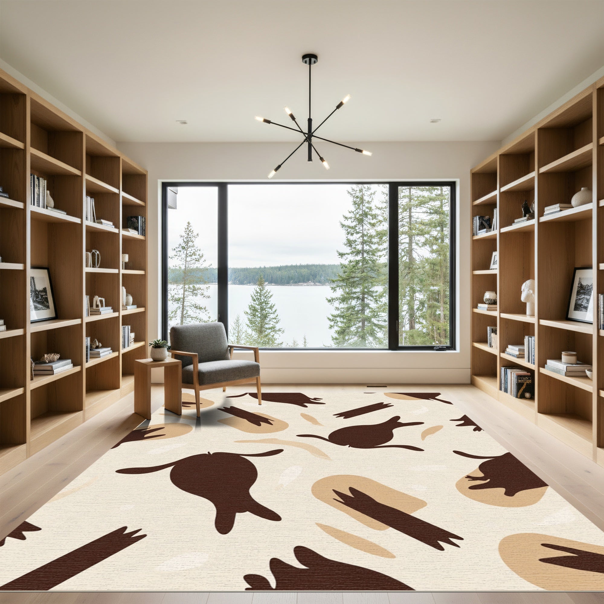 Dark Brown Jumping Forms Geometric Shapes Rug