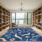 Whimsical Blue Abstract Organic Forms Rug