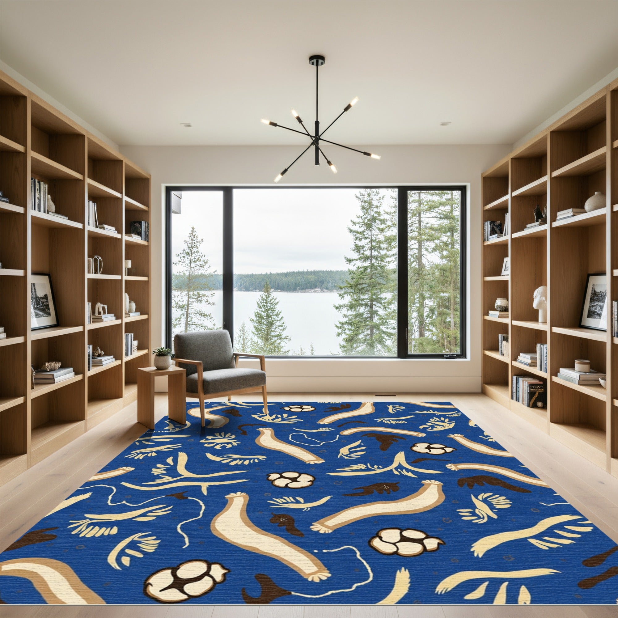Whimsical Blue Abstract Organic Forms Rug