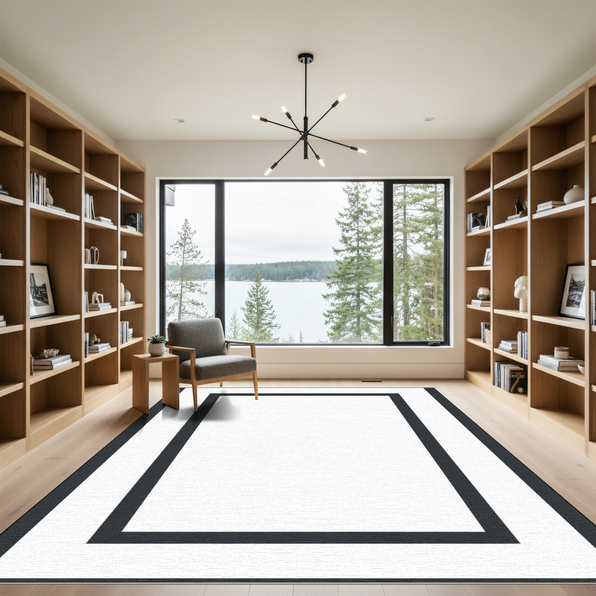 Modern Charcoal Frame Rectangle Rug