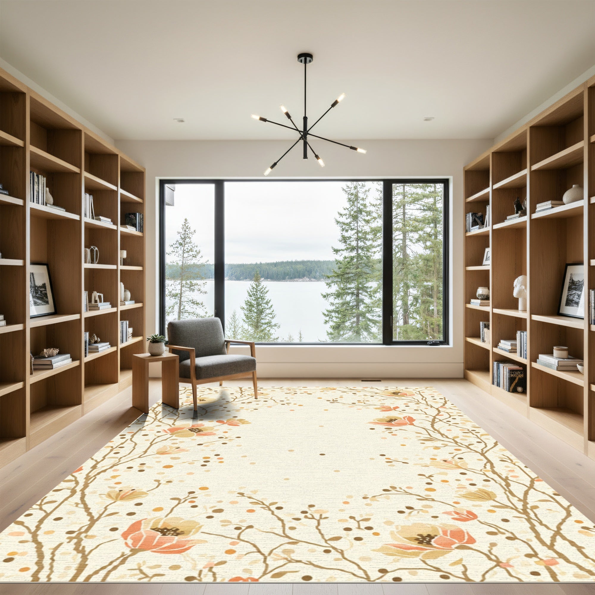 Earthy Blossom Branch Dot Border Rug