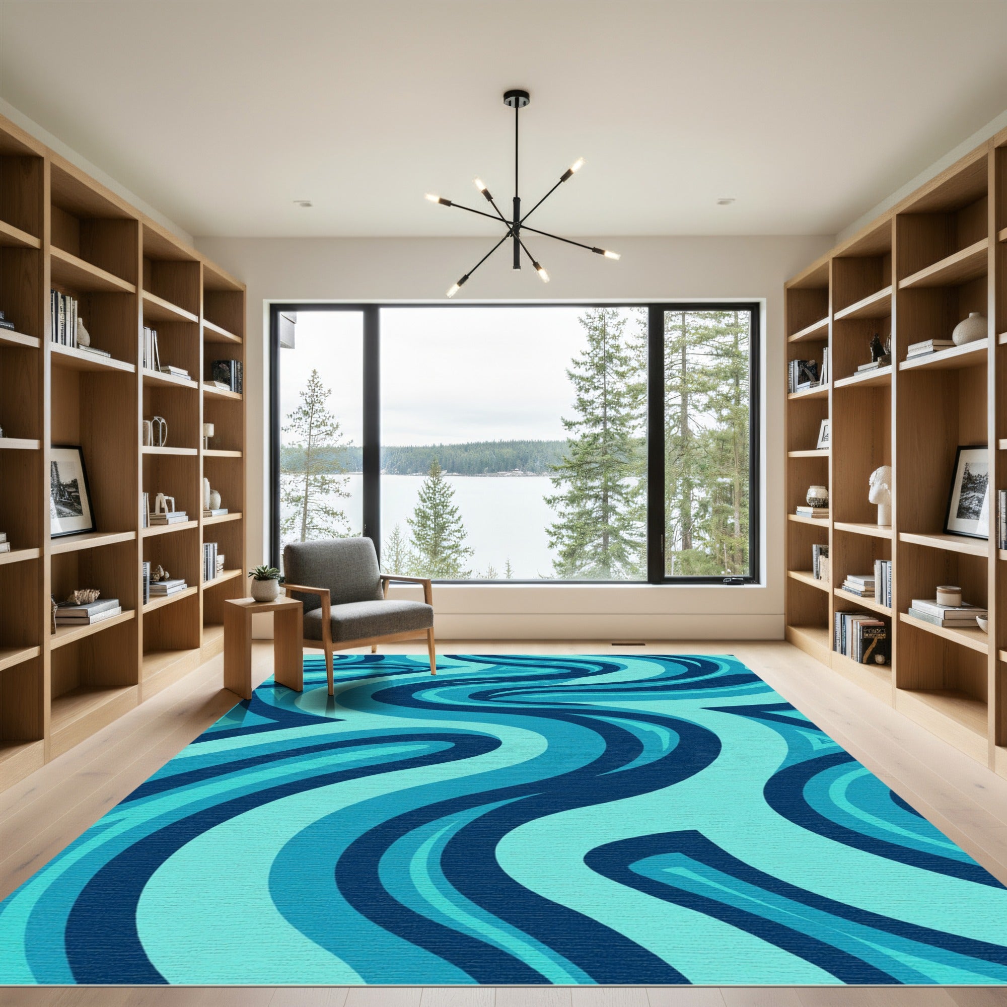 Aqua Blue Swirl Abstract Rug