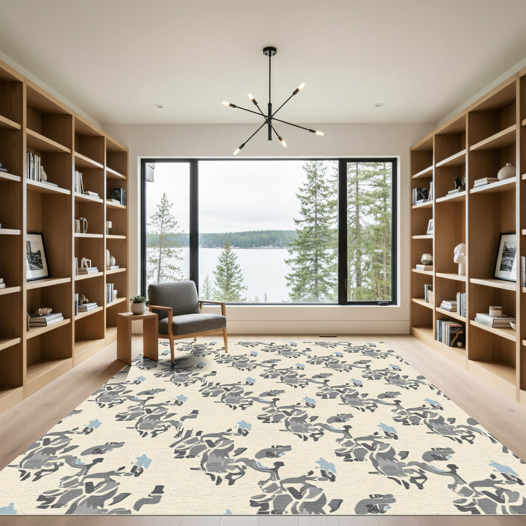 Abstract Gray Blue Flowing Shapes Rug