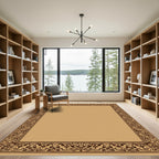 Oriental Ochre Floral Scrollwork Border Rug
