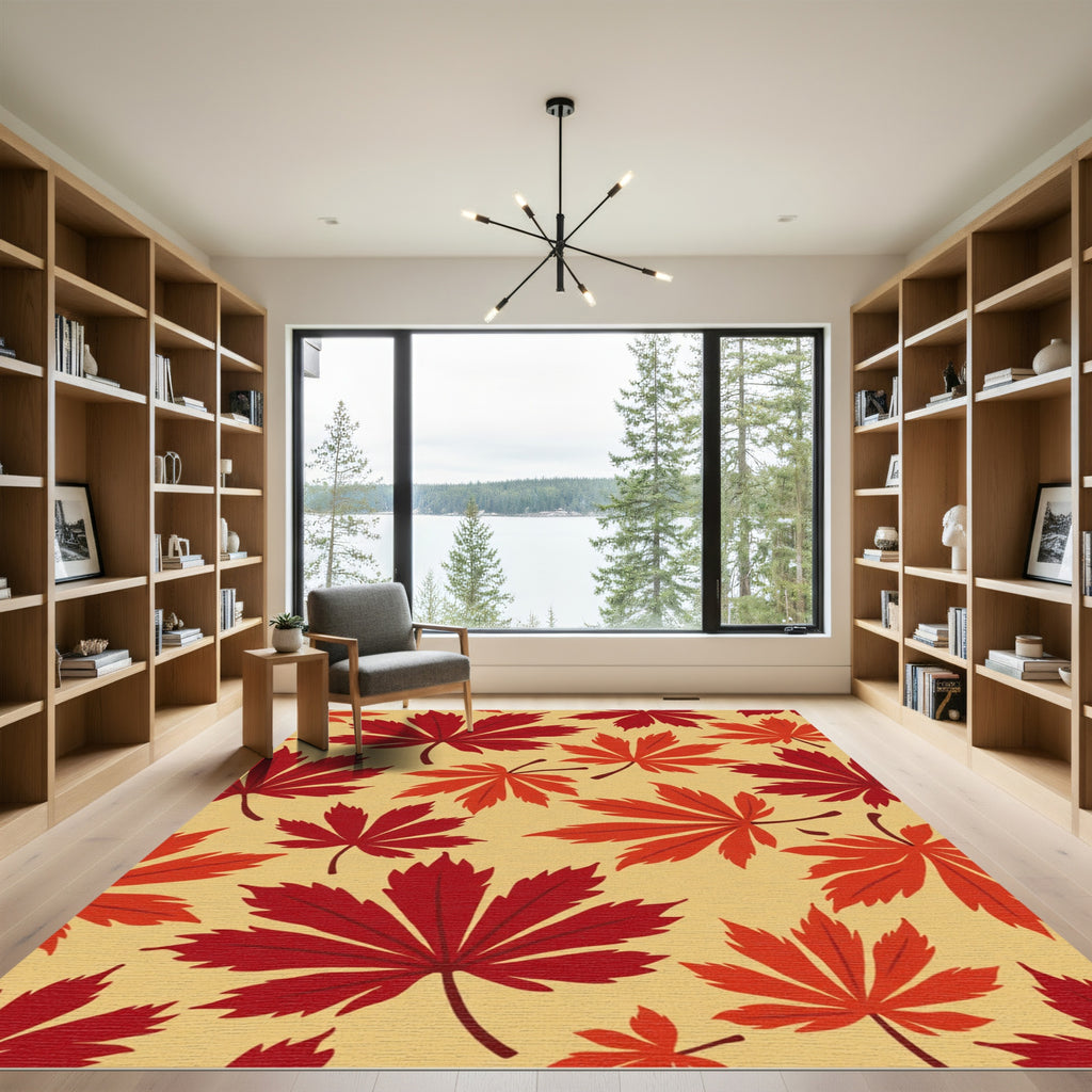 Crimson Amber Leafy Scatter Rug
