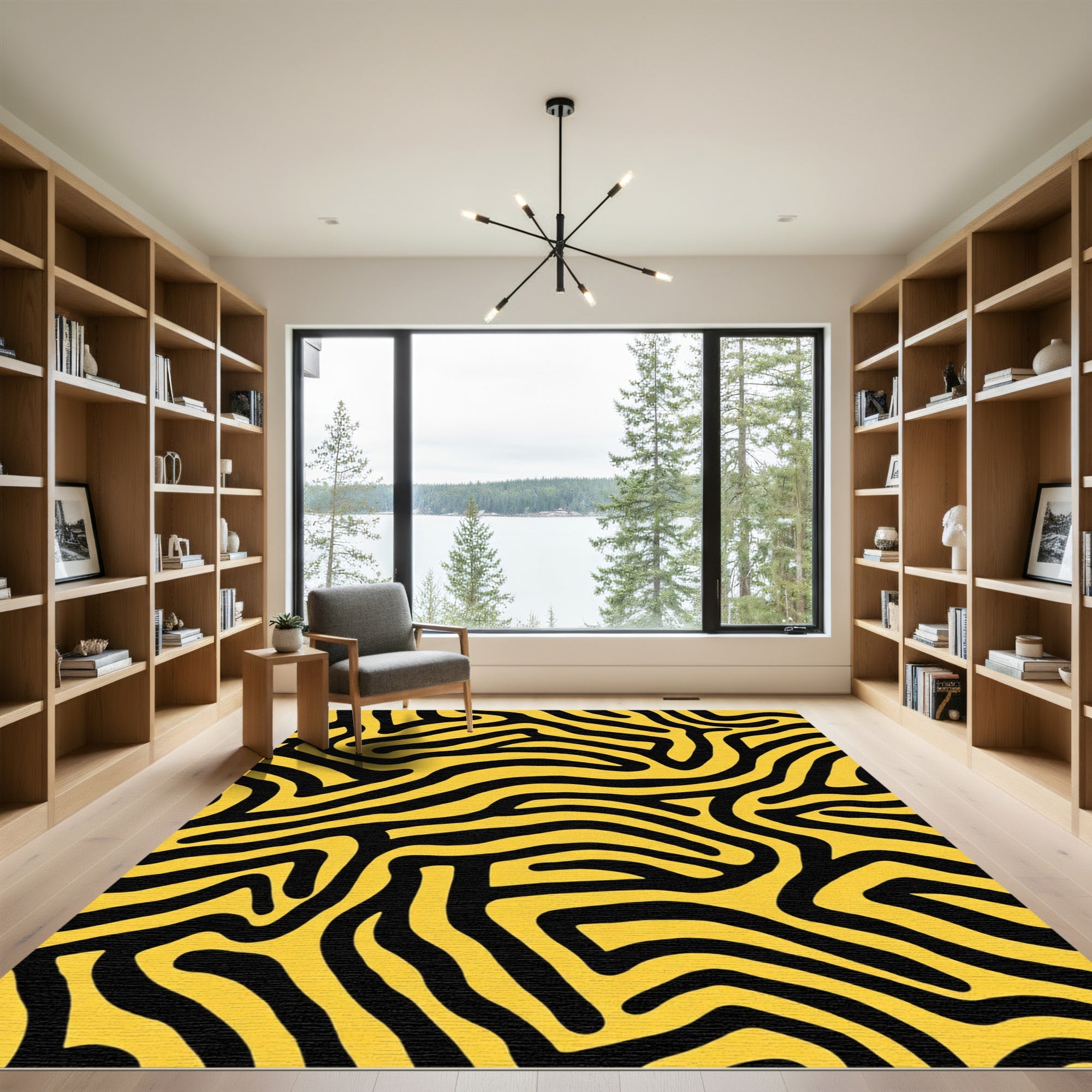 Bold Yellow Black Wavy Lines Rug