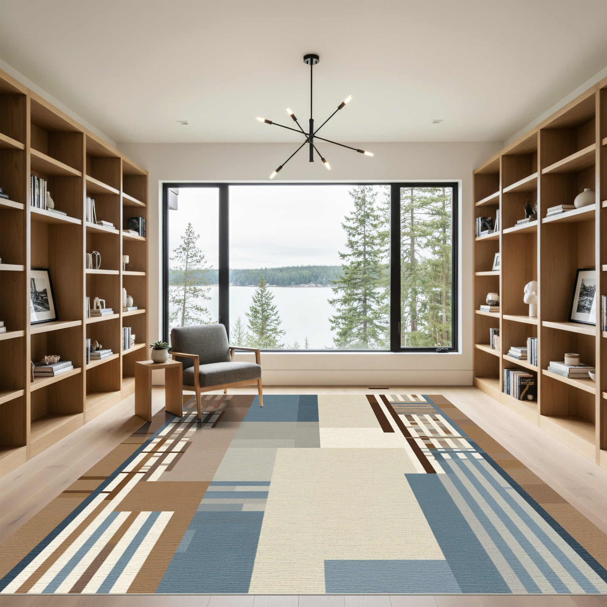 Abstract Brown Blue Geometric Blocks Rug