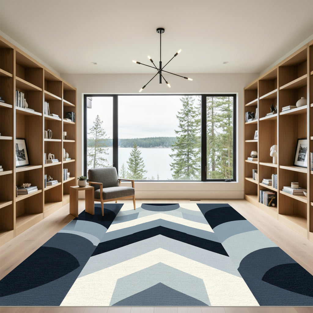 Modern Blue Geometric Arc Rug