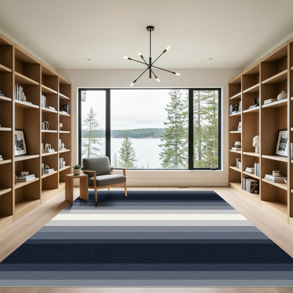 Modern Navy Gray Gradient Stripes Rug