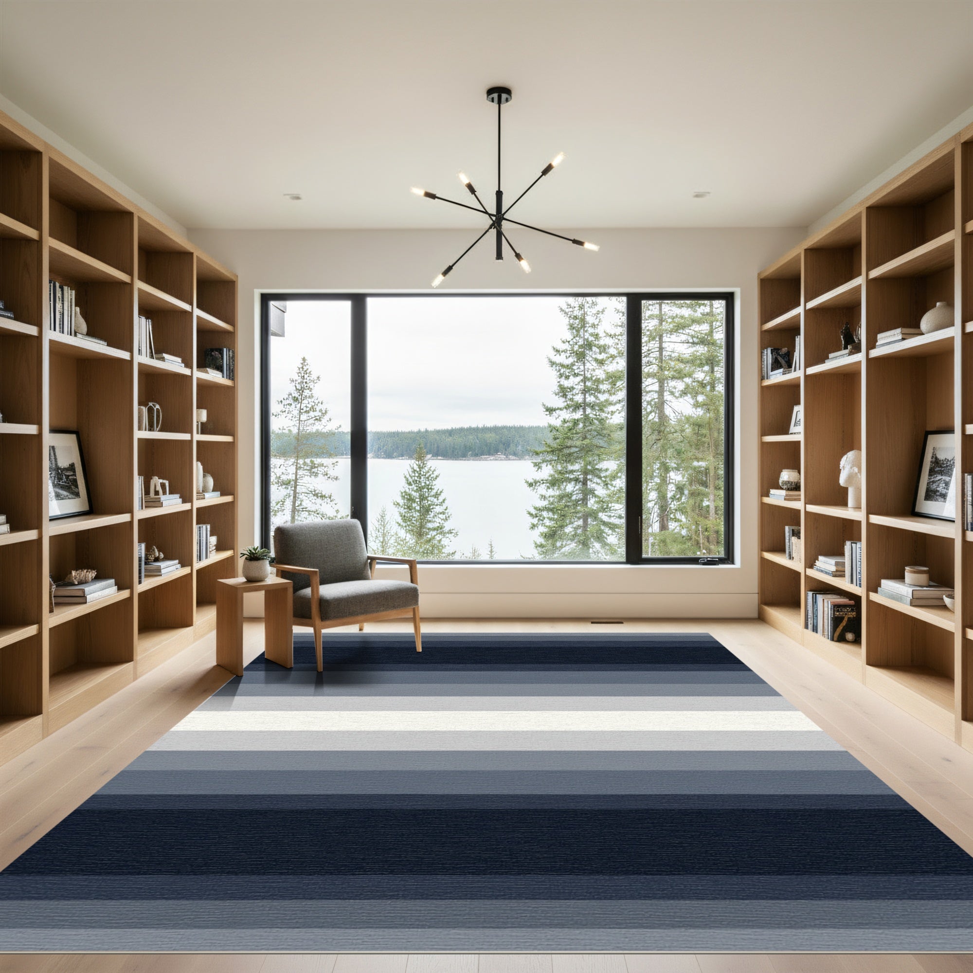 Modern Navy Gray Gradient Stripes Rug