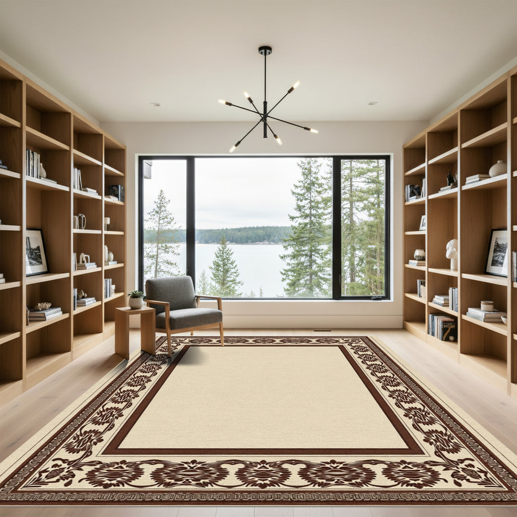 Ornate Brown Floral Framework Rug