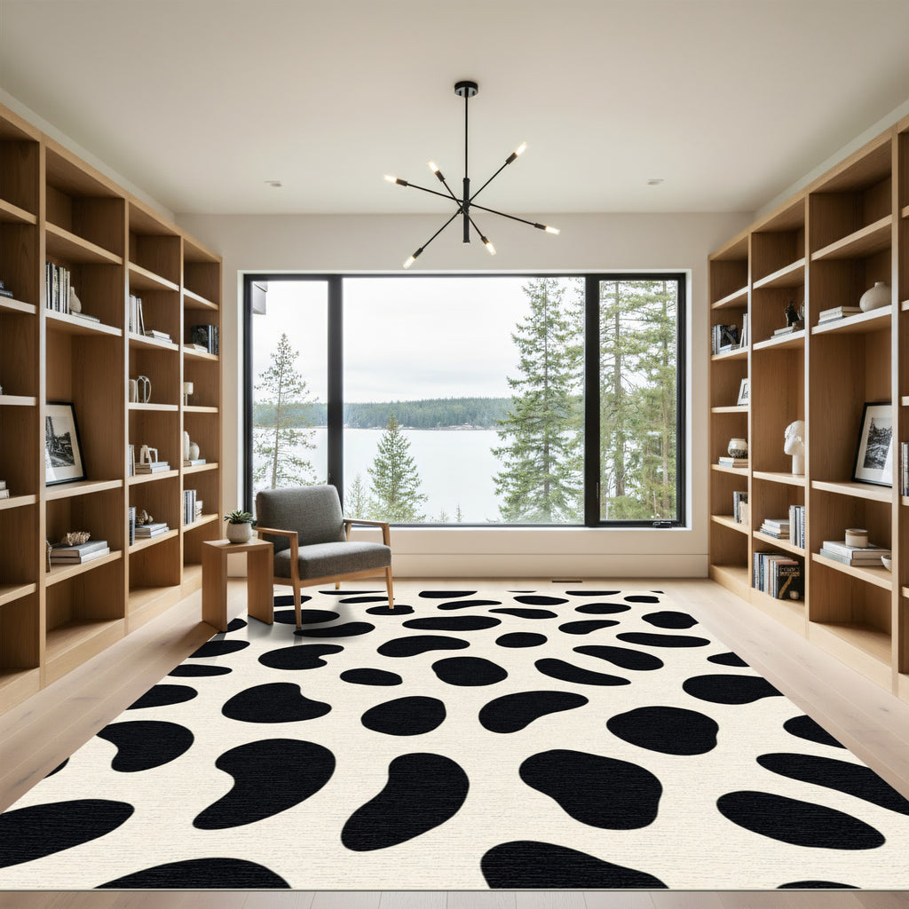 Bold Black Spots Cream Background Rug