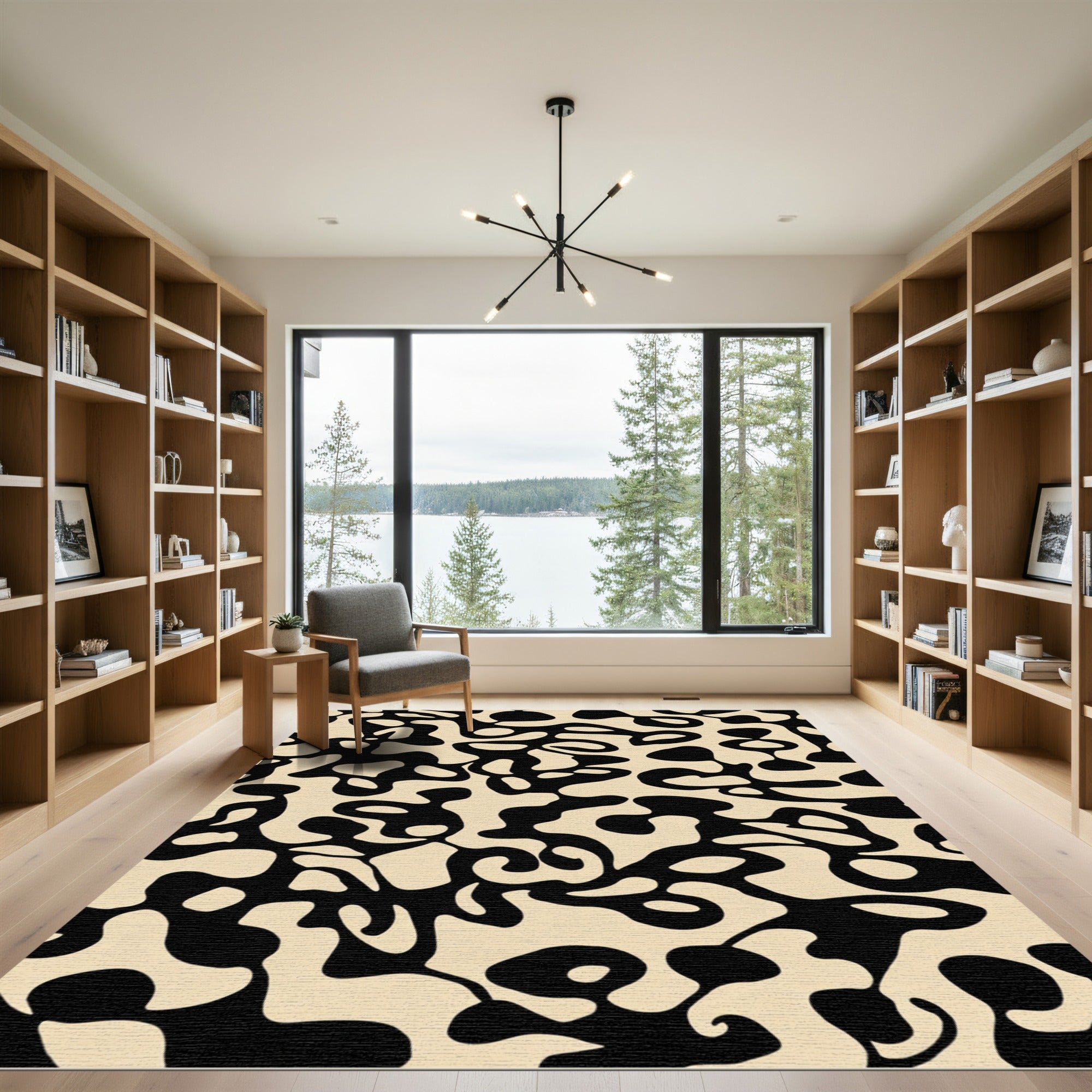 Organic Black Ivory Amorphous Shapes Rug