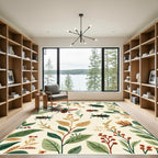 Botanical Insects Red Green Earthy Tones Rug
