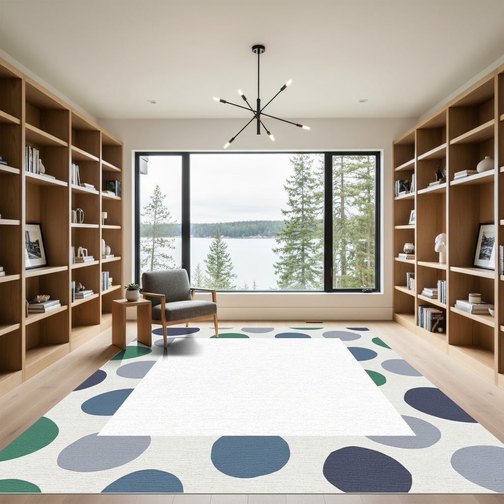 Abstract Teal Blue Grey Circles Rug