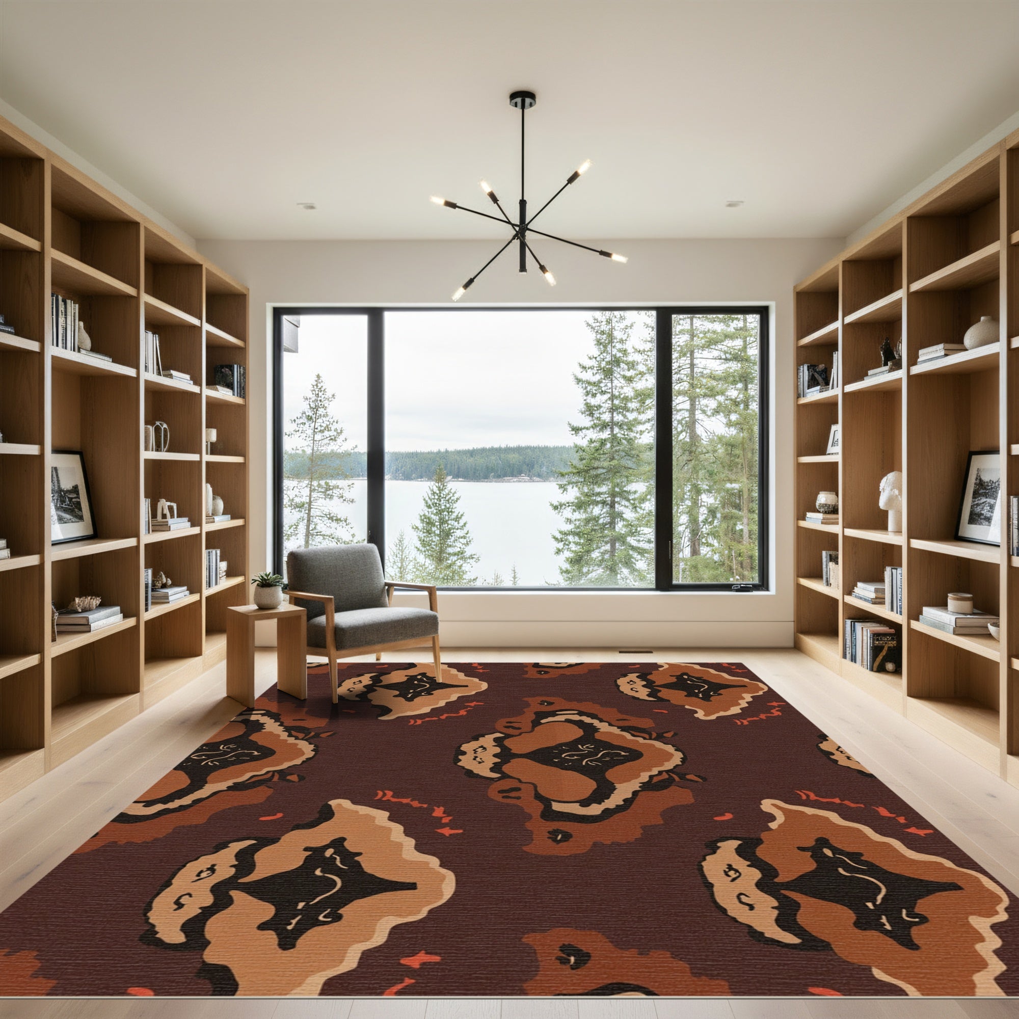 Earthy Brown Abstract Organic Shapes Rug
