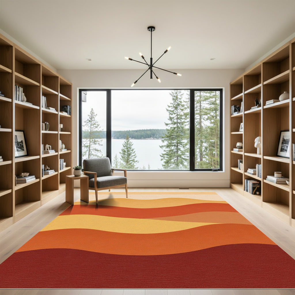 Earthy Terracotta Wavy Layered Landscape Rug