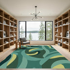 Deep Teal Abstract Swirl Rug