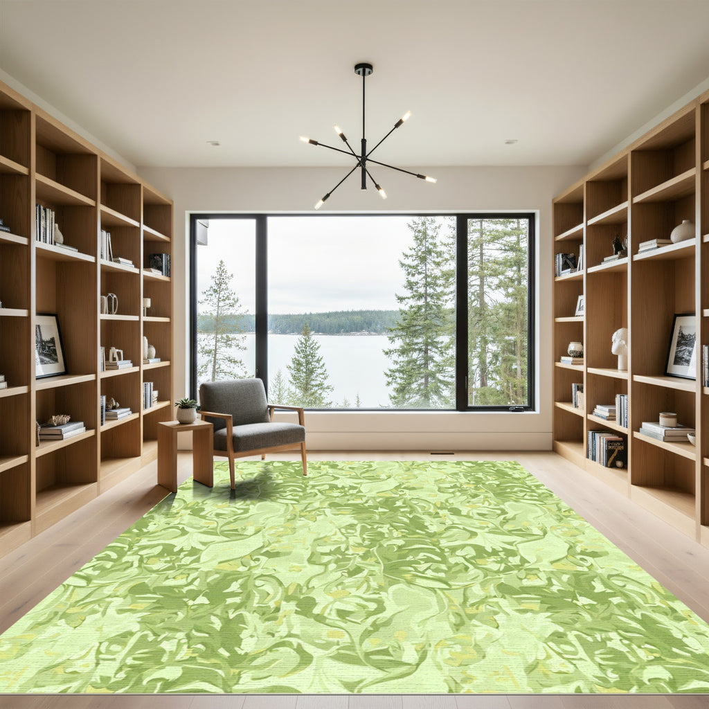 Abstract Green Leafy Swirl Rug