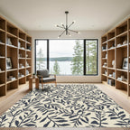 Dark Blue Leafy Vine Branch Rug