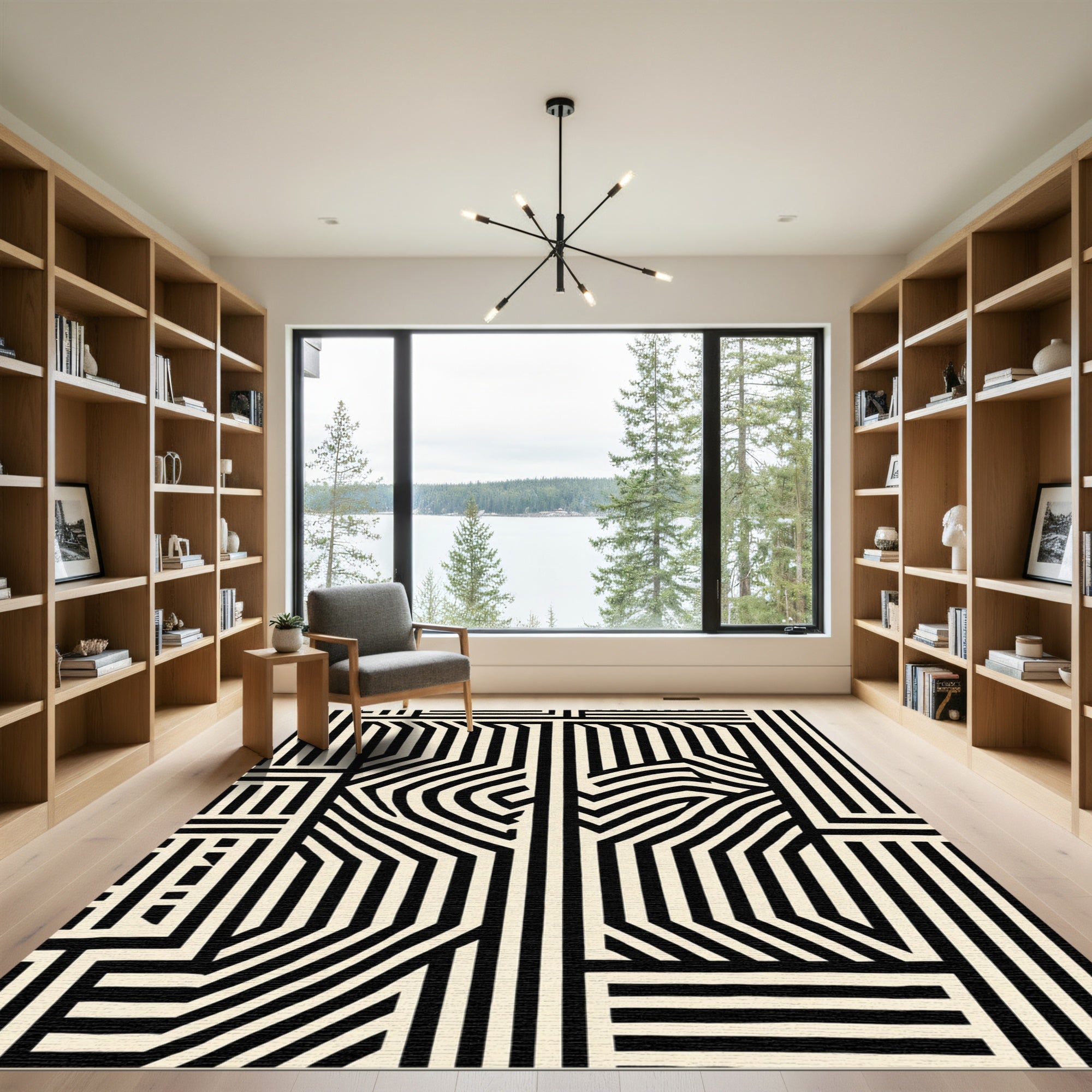 Chic Black Cream Interlocking Geometric Rug