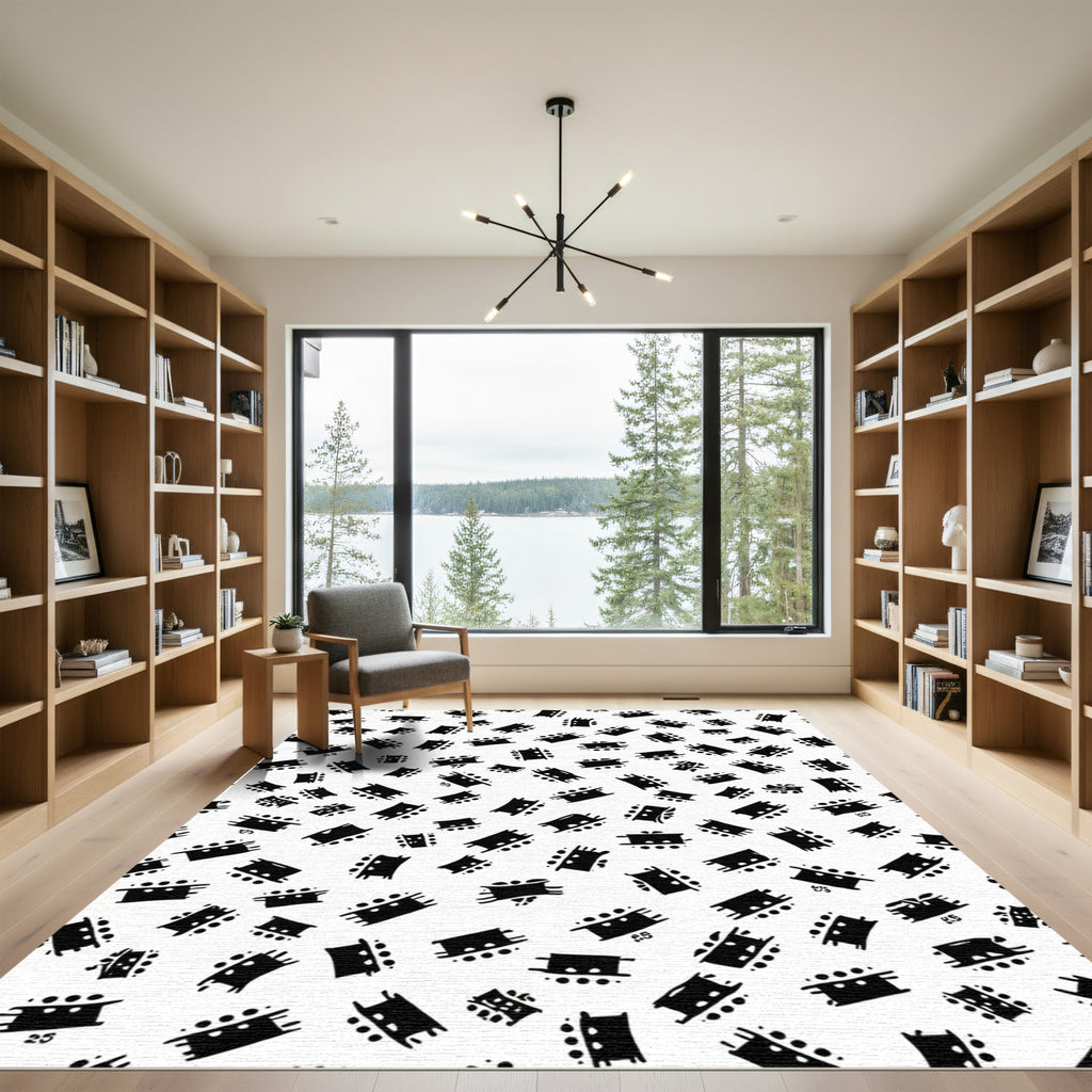 Black White Abstract Rectangular Forms Rug