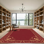 Crimson Whimsical Cat Scrollwork Border Rug