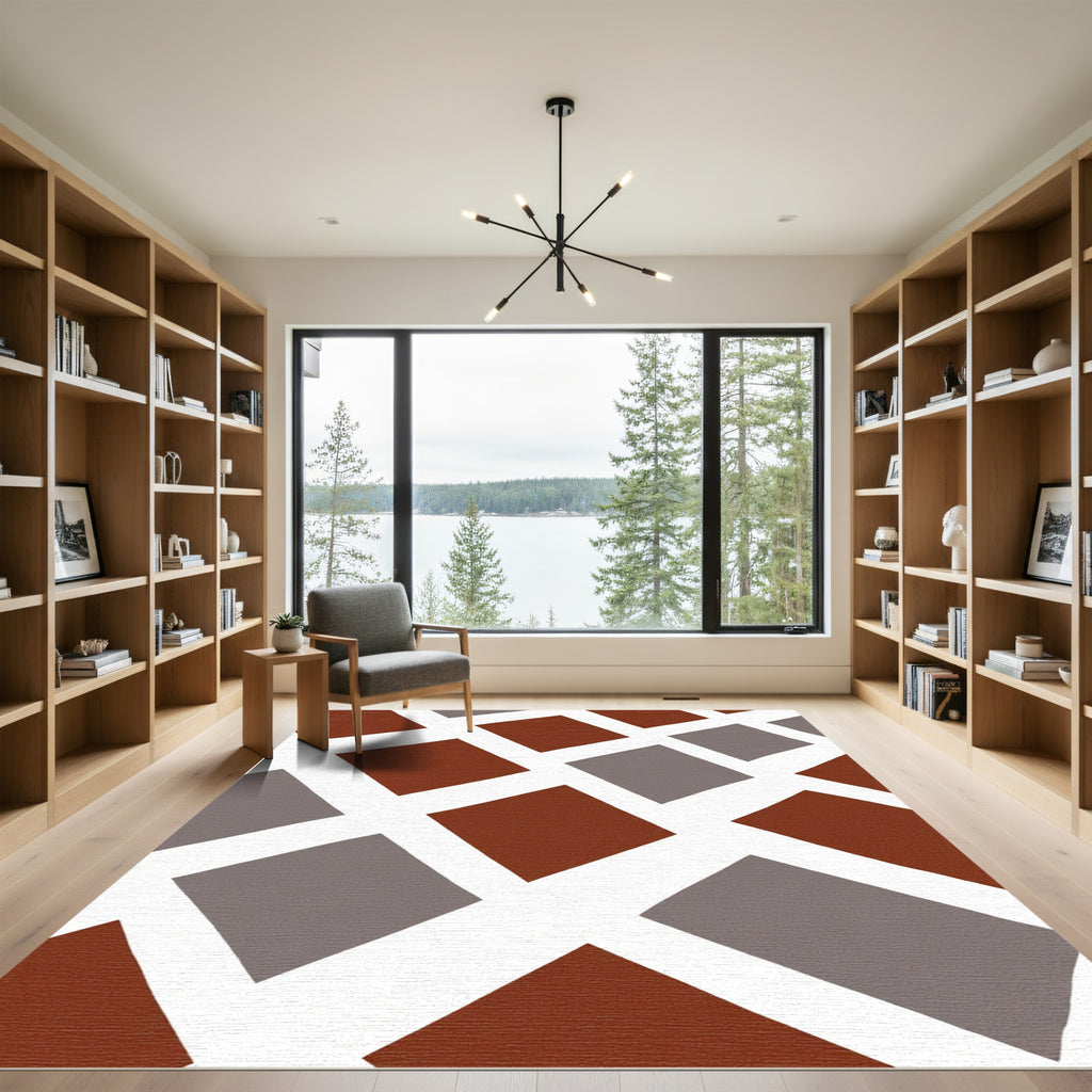 Brown Gray Interlocking Square Arrangement Rug