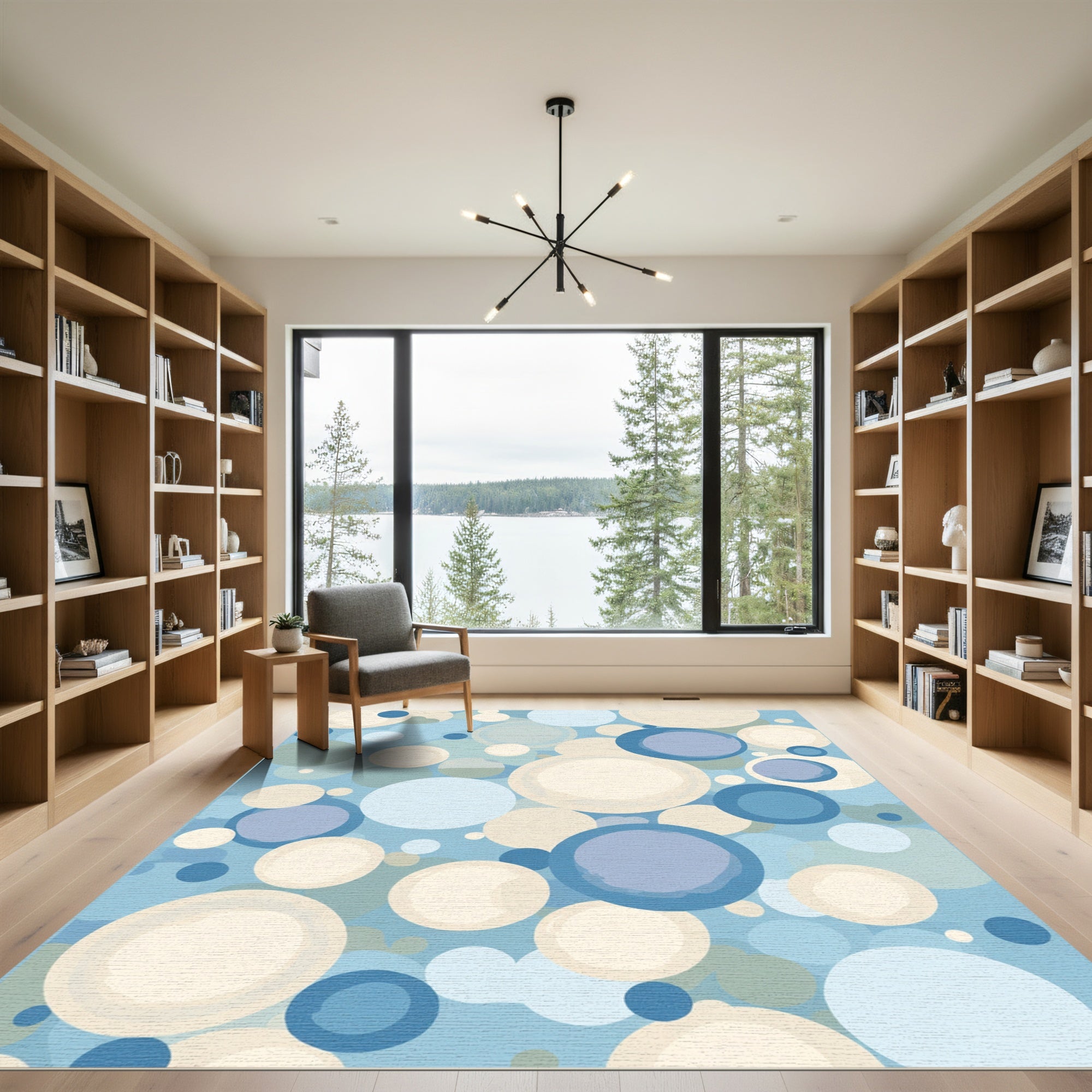 Soothing Blue Cream Bubble Cluster Rug