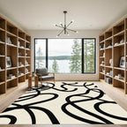 Modern Black Swirl Cream Rug