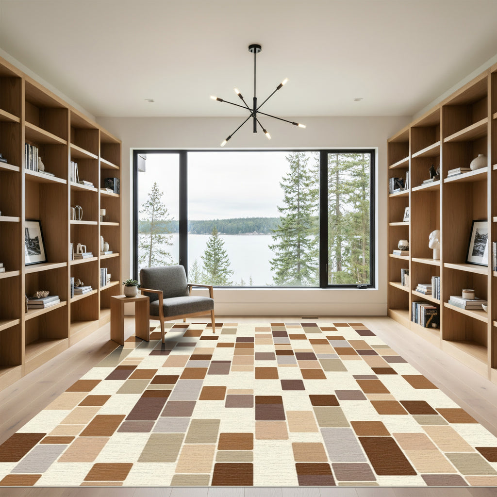 Earthy Tone Rounded Rectangle Mosaic Rug