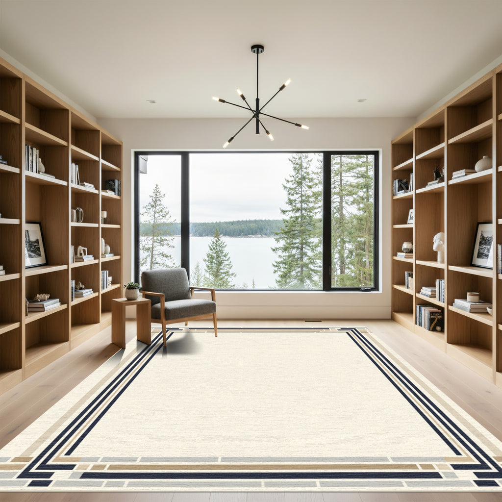 Modern Cream Geometric Border Rug