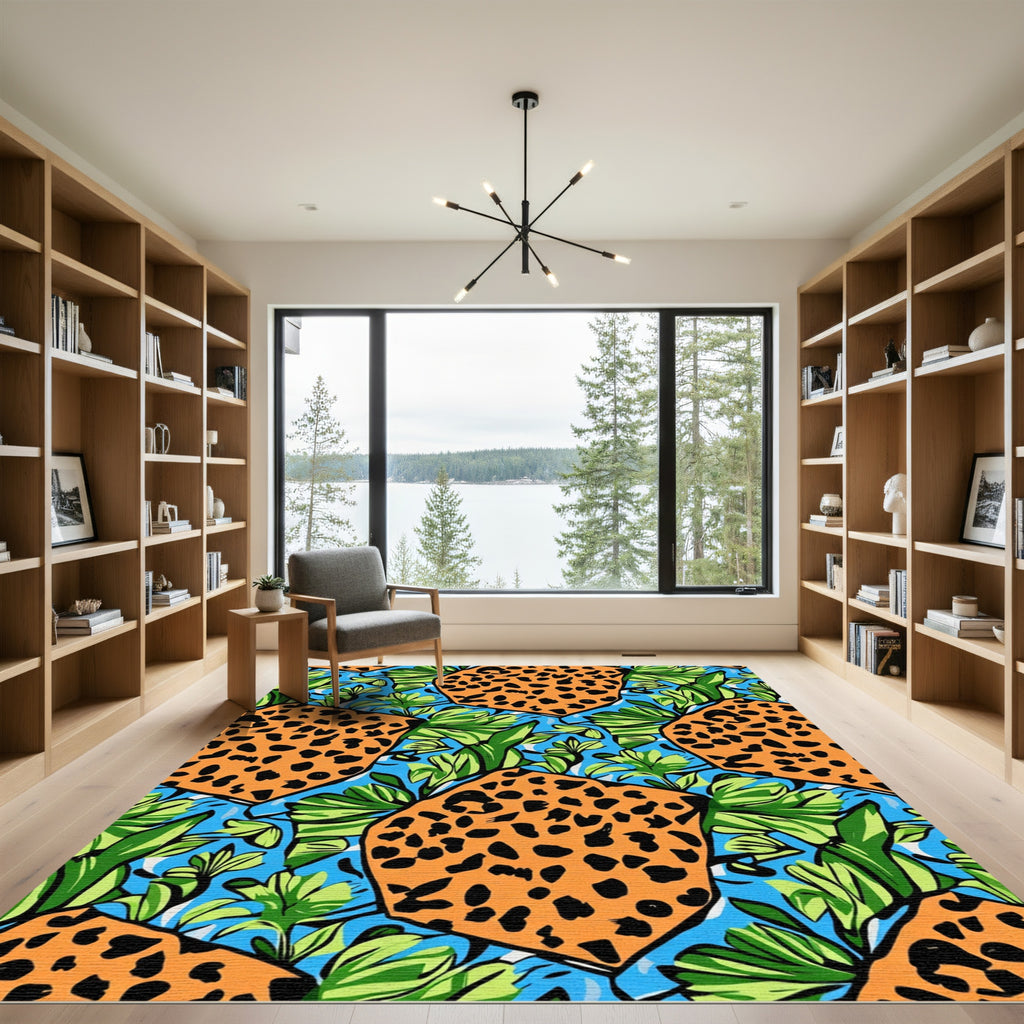 Bold Orange Leopard Jungle Leaves Rug