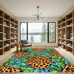 Bold Orange Leopard Jungle Leaves Rug