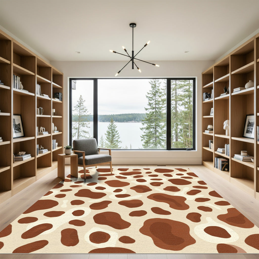 Brown White Amoeba Organic Shapes Rug
