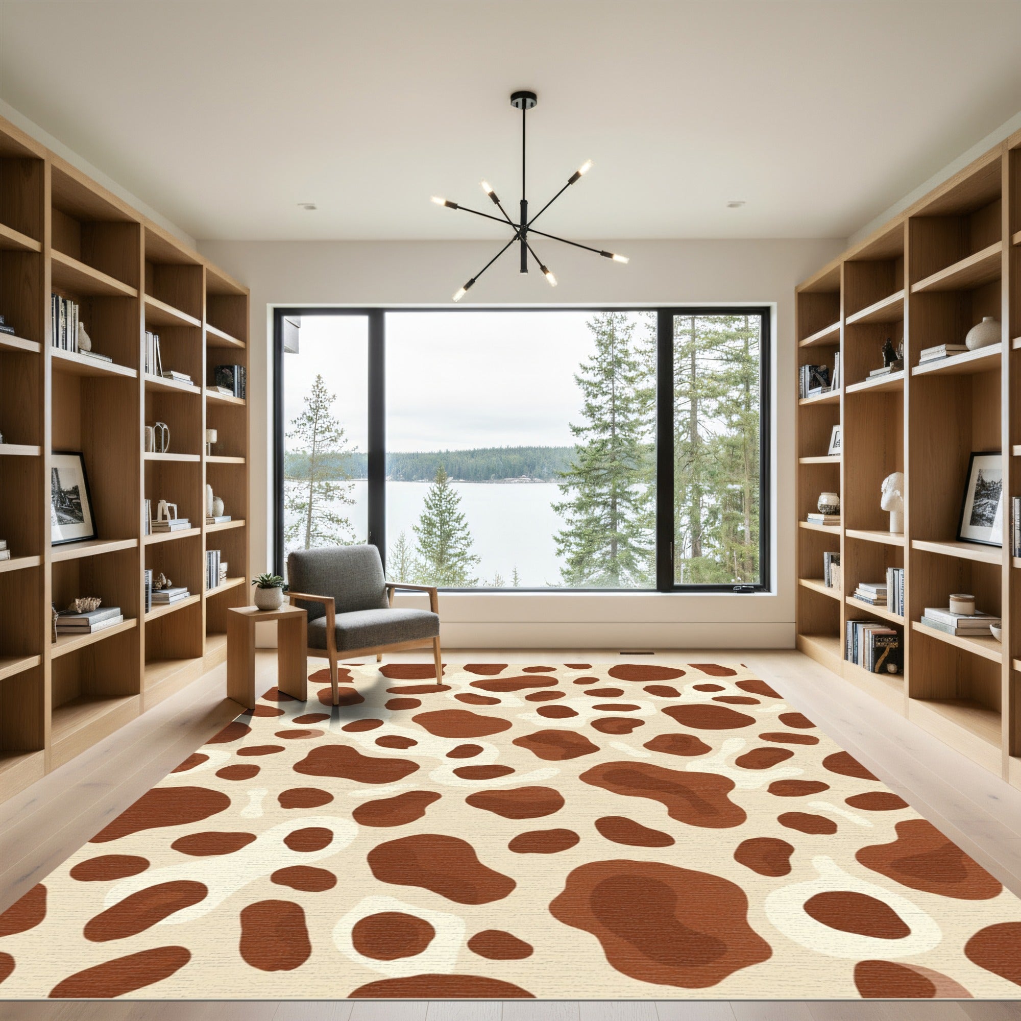 Brown White Amoeba Organic Shapes Rug