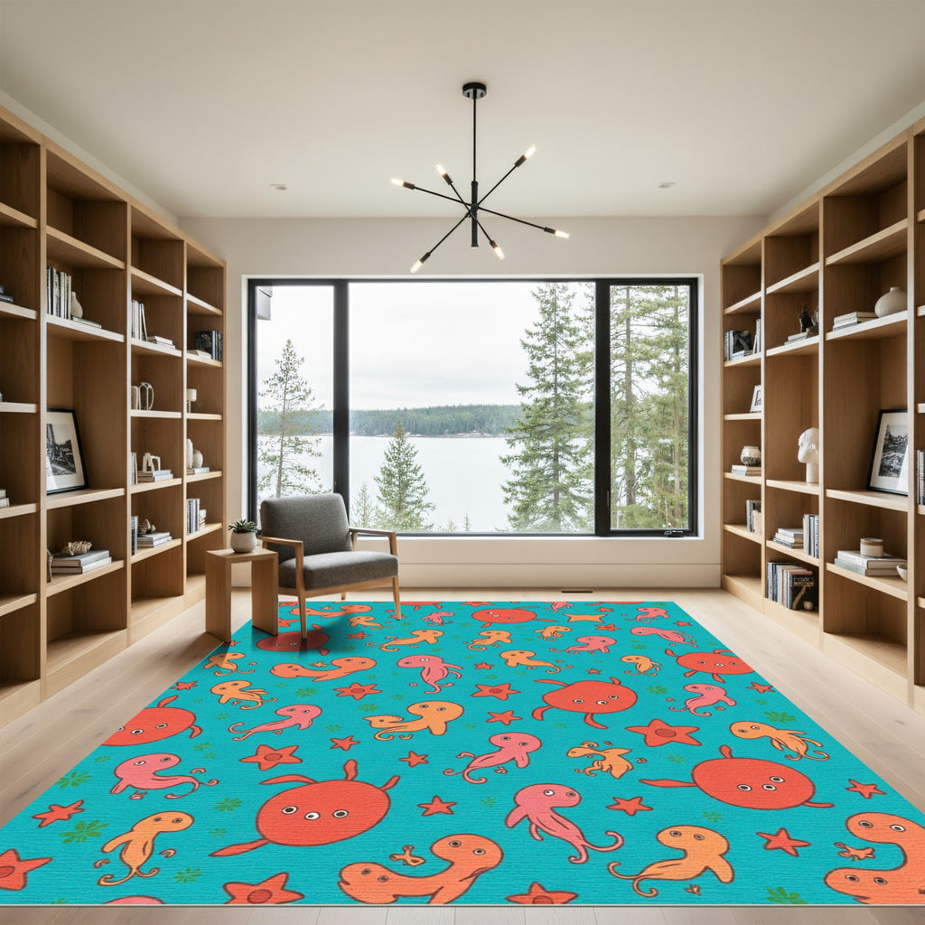 Playful Orange Pink Octopus Swirl Rug