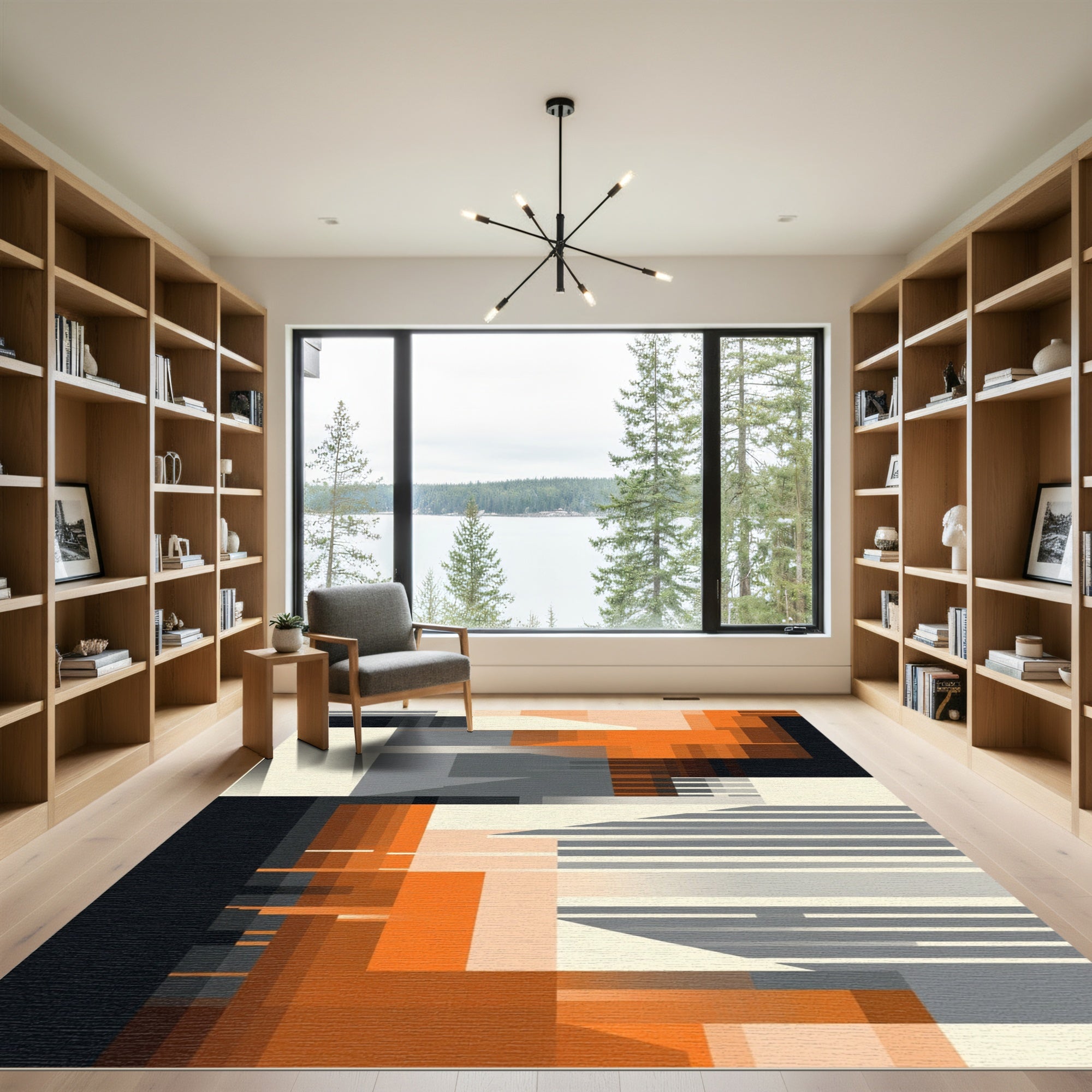 Urban Orange Gray Geometric Blocks Rug