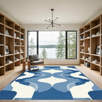 Cool Blue Geometric MidCentury Flow Rug