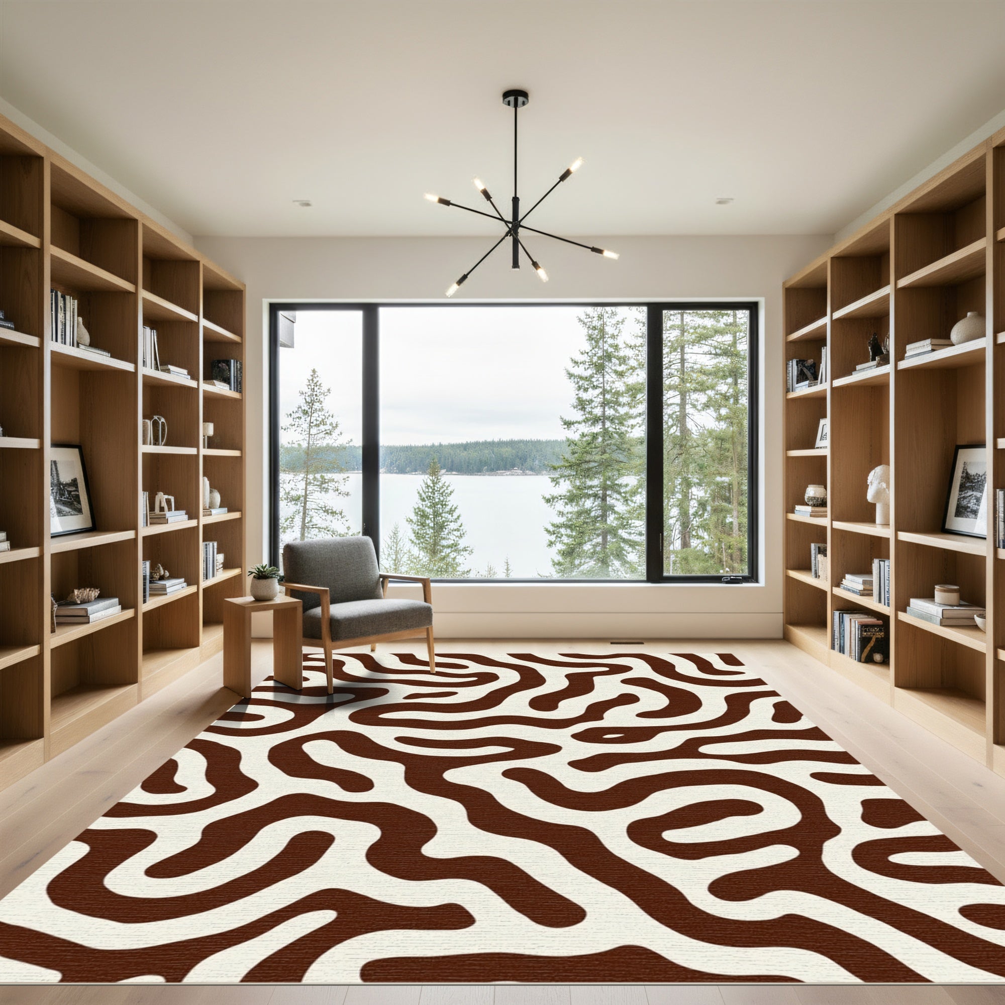 Brown White Organic Swirls Rug