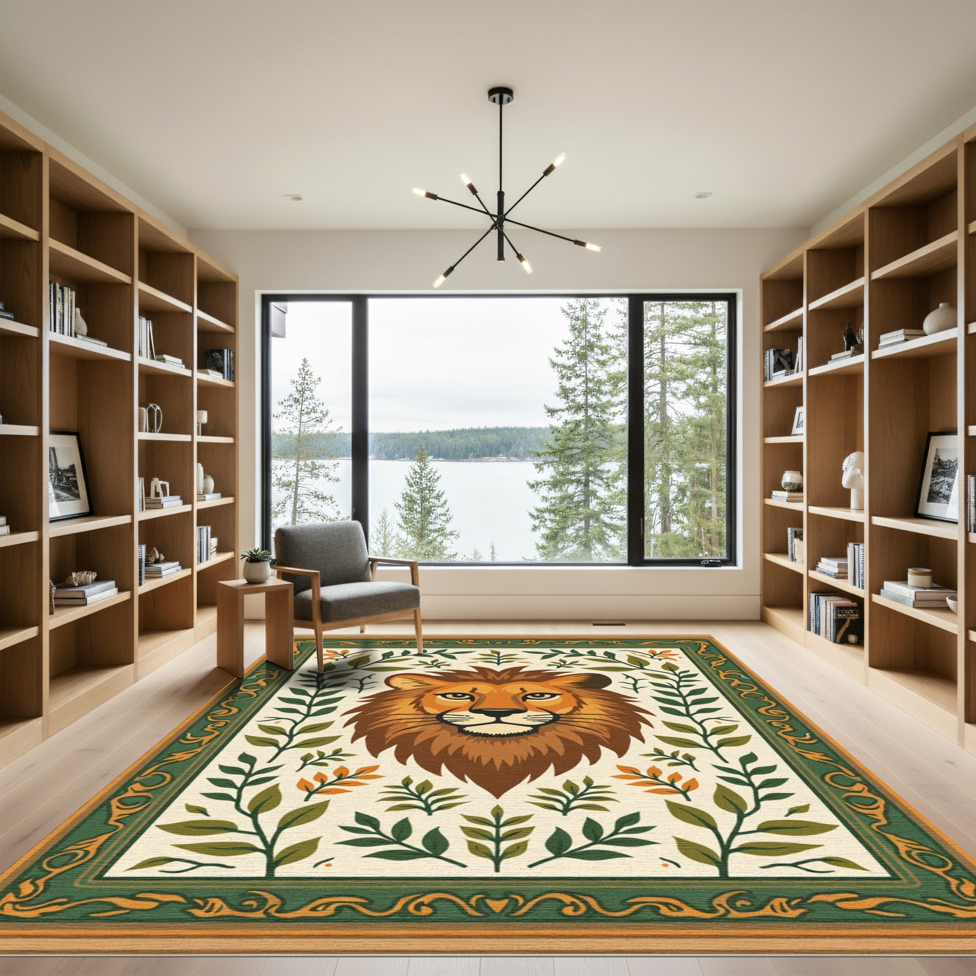 Majestic Lion Among Green Foliage Rug