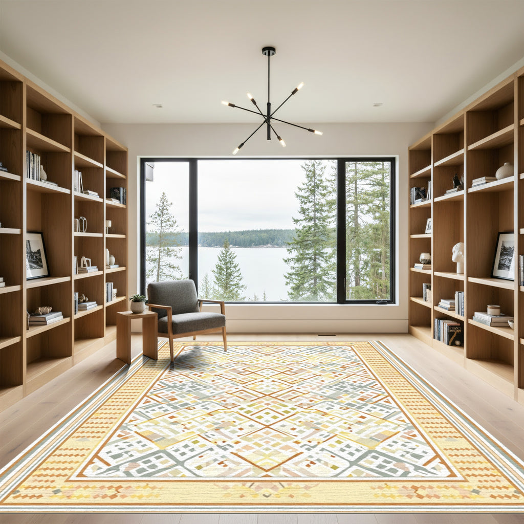 Soft Yellow Diamond Lattice Rug