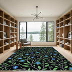 Black Blue Green Floral Vine Swirl Rug