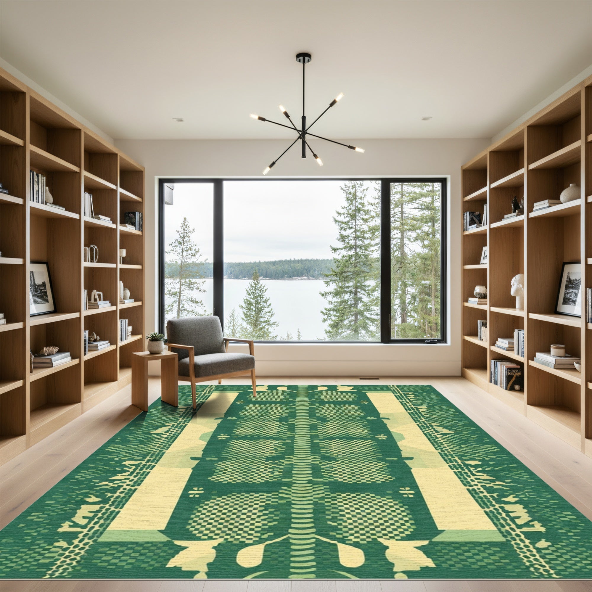 Green Checkerboard Archway Landscape Rug