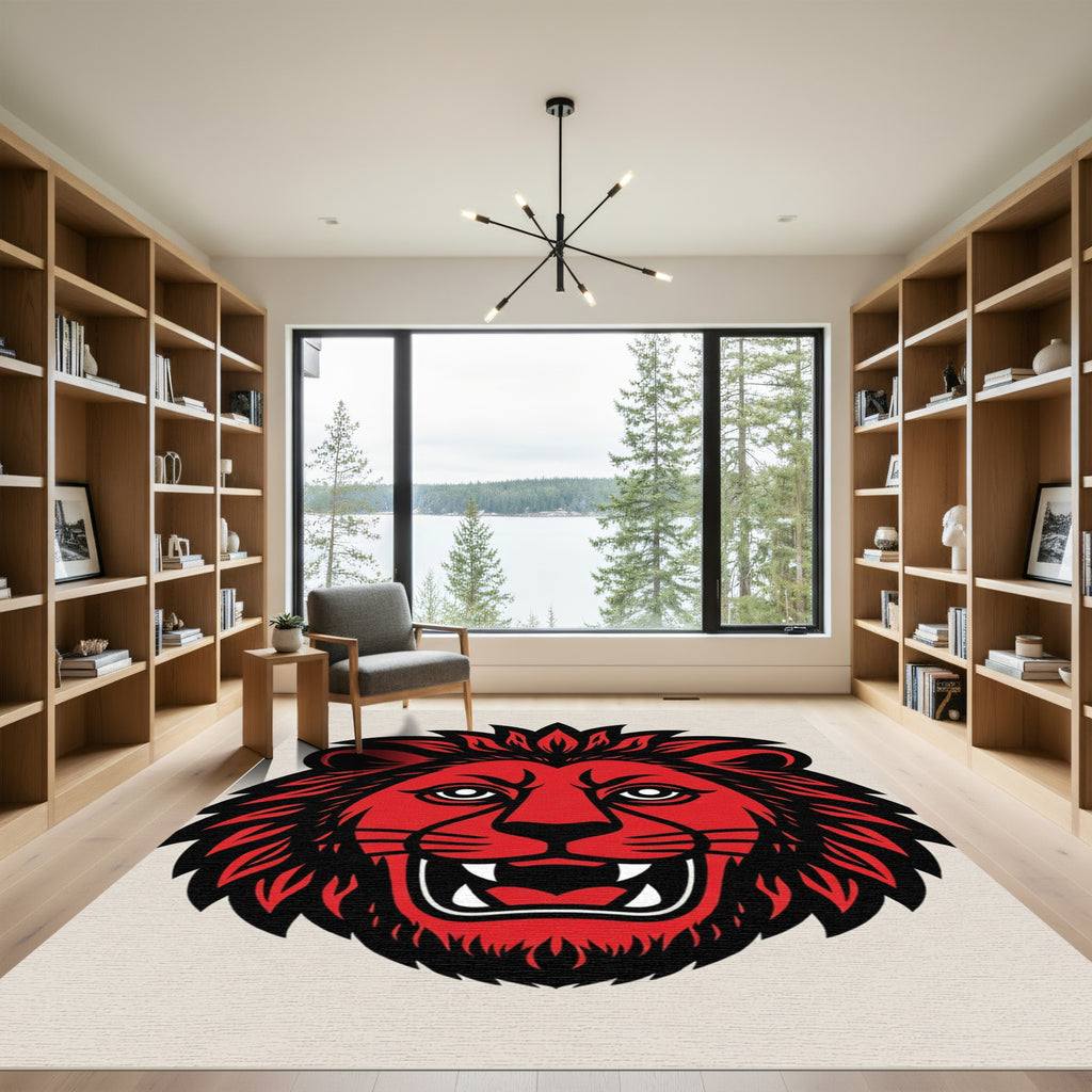 Bold Red Lion Head Graphic Rug