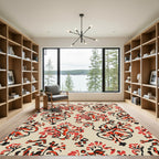 Crimson Red Abstract Floral Swirl Rug