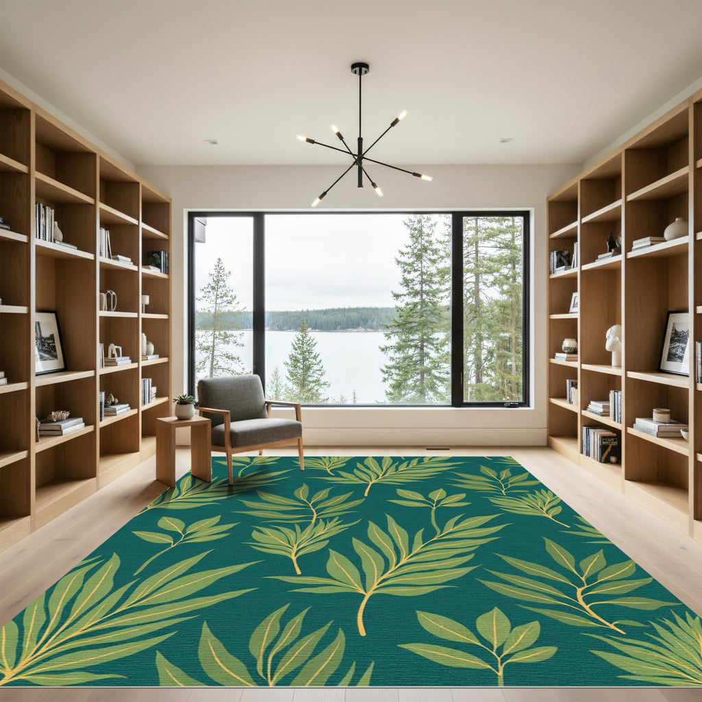 Green Leafy Tropical Foliage Rug