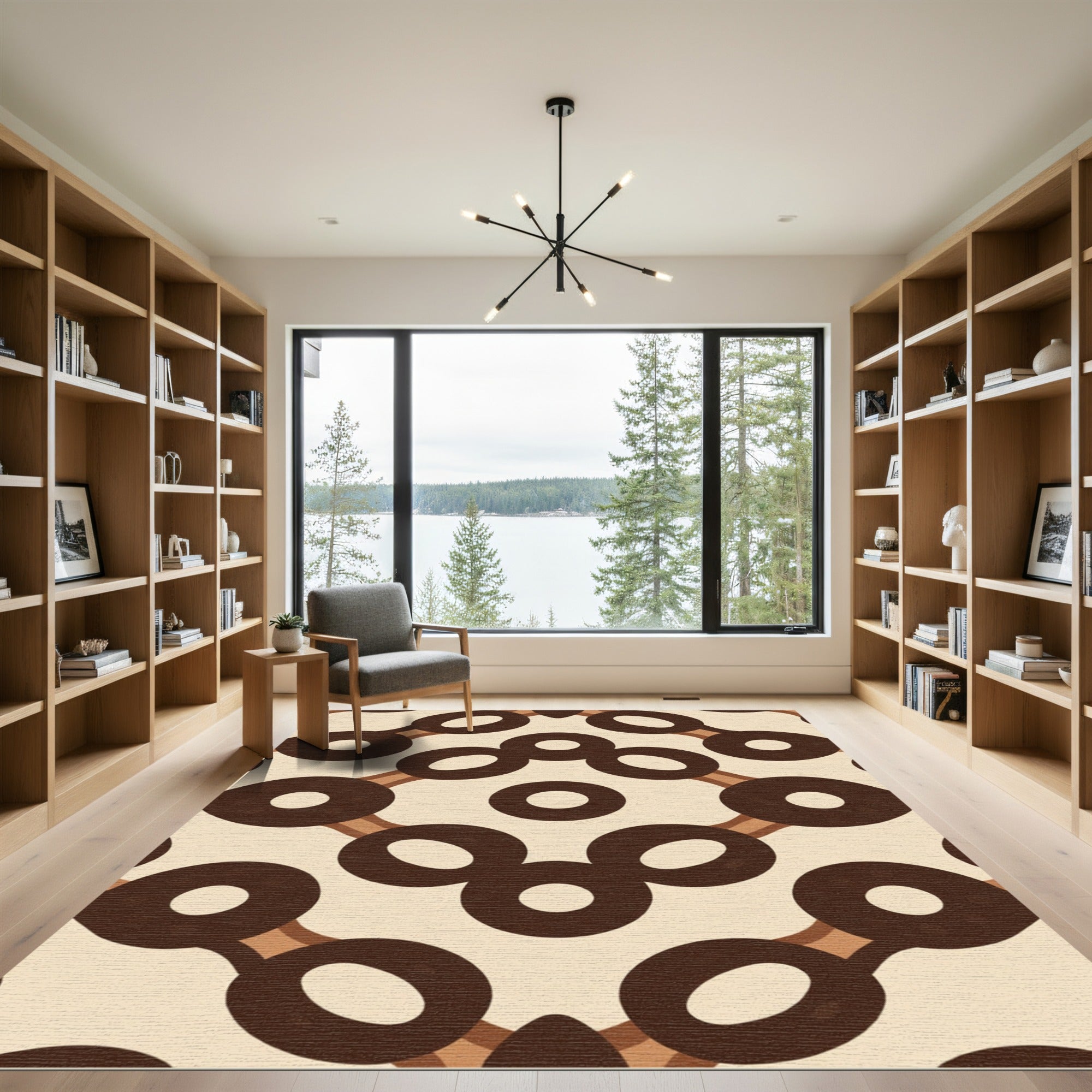 Brown Cream Ring Chain Pattern Rug